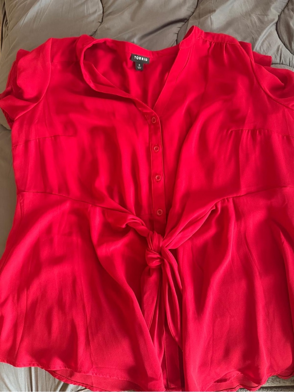 torrid Bright Red Button-Front Tie Blouse